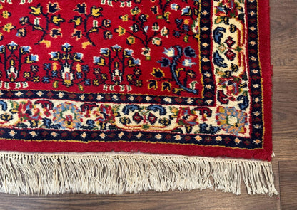 Indo Persian Sarouk Runner Rug 3 x 12, Red and Cream, Allover Pattern, 12ft Runner, Hand Knotted