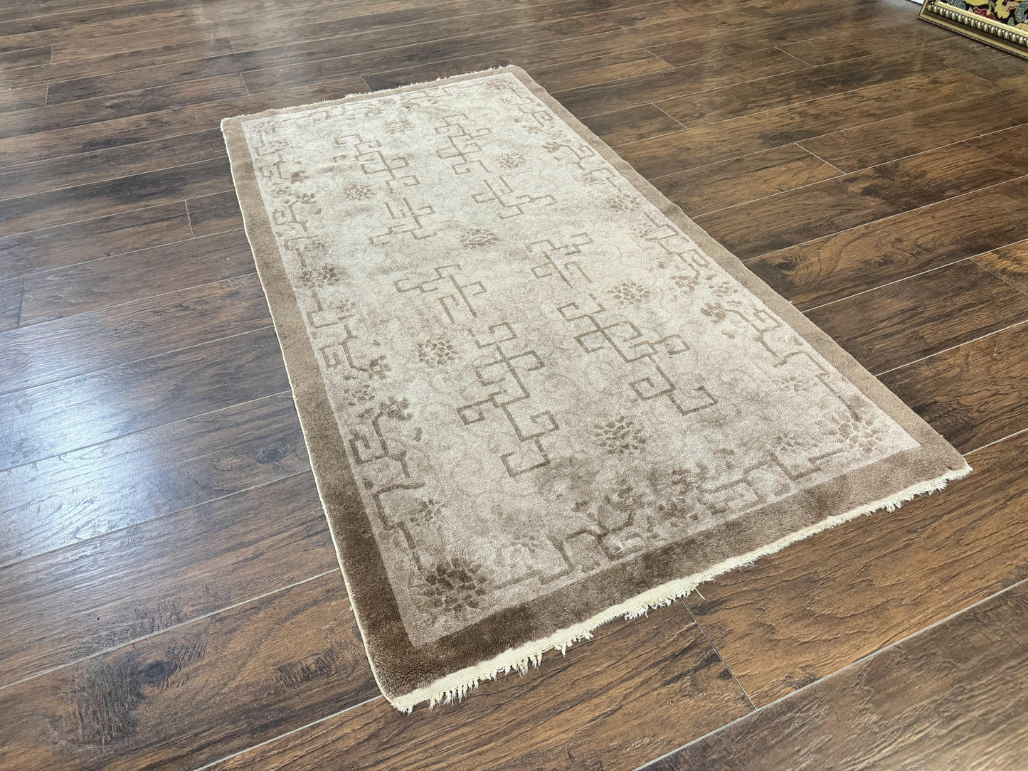 Antique Chinese Fette Rug 3x6 Handmade Wool Taupe Carpet Collection