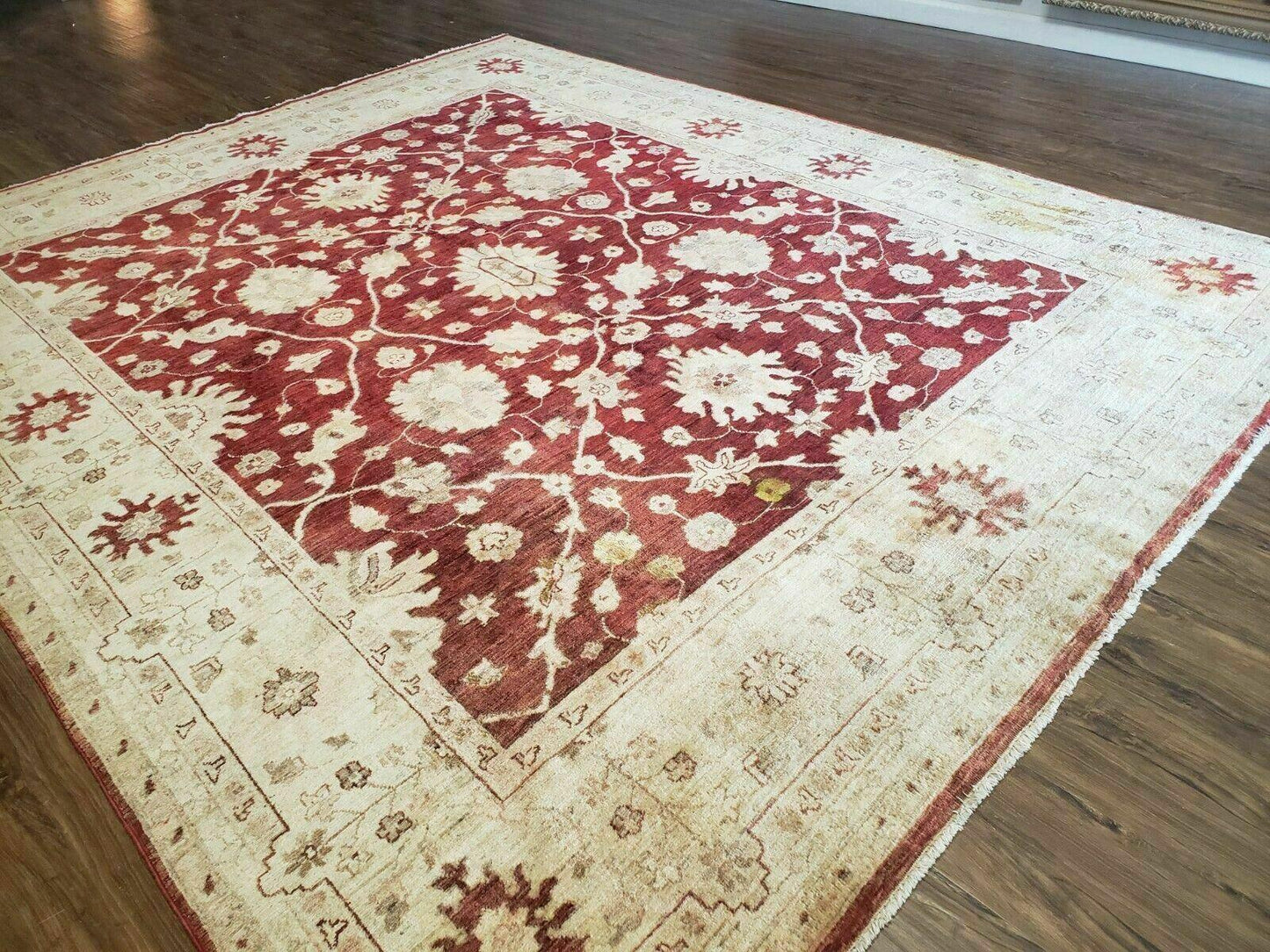 Hand Knotted Peshawar Wool Rug 8x10 Floral Oriental Red Beige