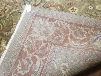 Vintage Indo Mahal Area Rug 9x12, Wool Hand-Knotted Laurel Green & Auburn Indian Carpet, 9 x 12 Floral Carpet, Living Room Rug