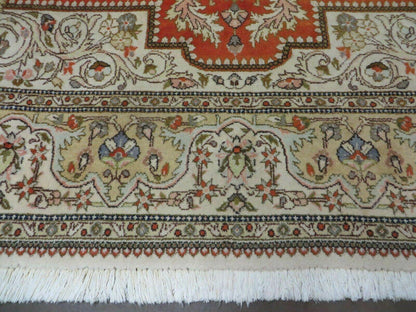 Vintage Persian Tabriz Rug 9x12 Hand Knotted Wool Floral Medallion