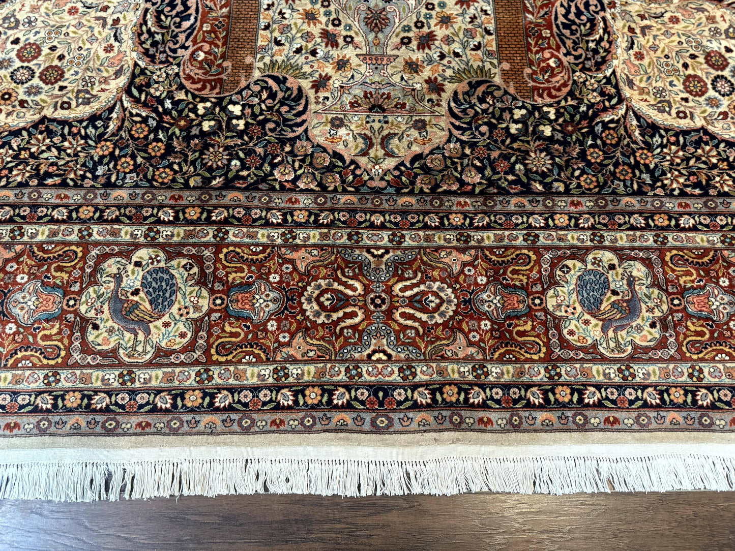 Wonderful Pak Persian Rug 9x12, Very Fine 260 KPSI, Floral Peacocks, Handmade Vintage Wool Rug