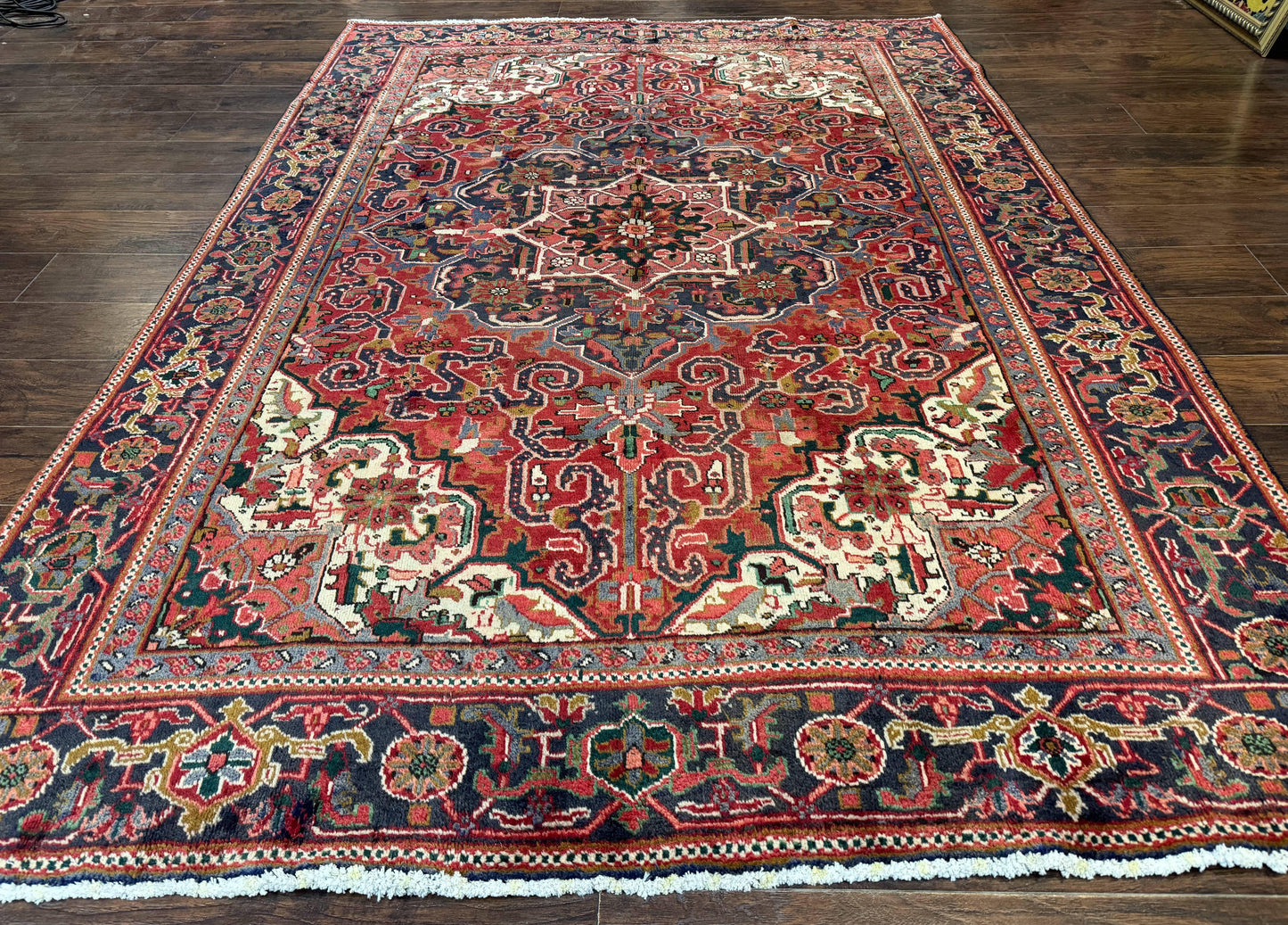 Heriz Rug 6 Foot 6 In By 9 Foot 3 In Wool Persian Carpet With Geometric Medallion