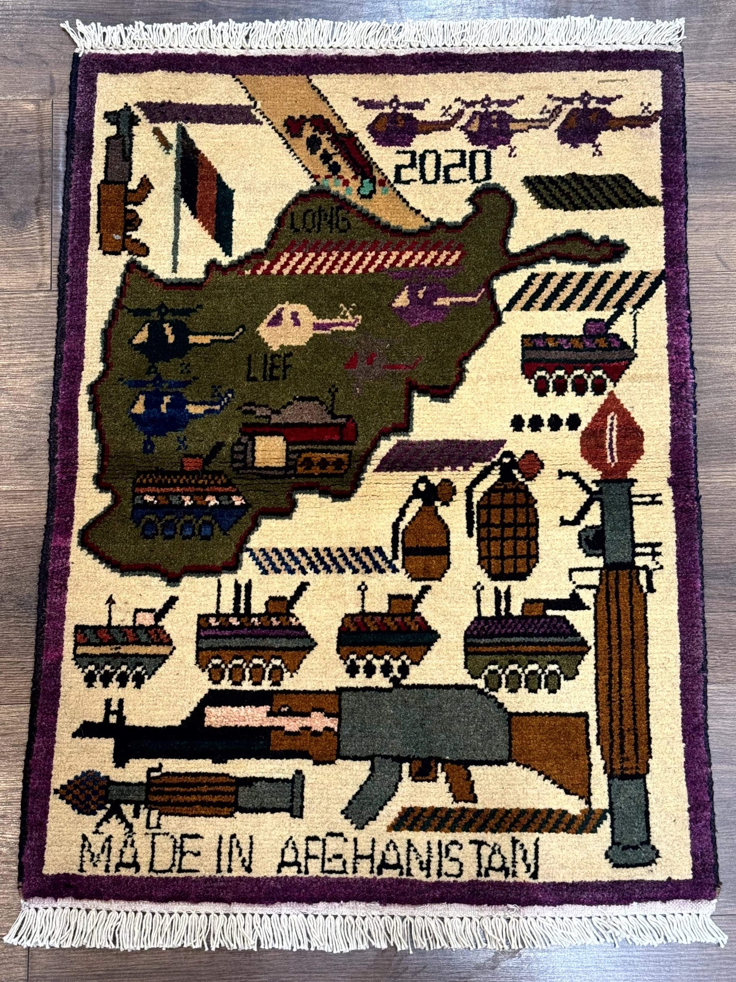 Small Afghan War Rug Hand Knotted Wool Collectible Decor Accent
