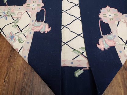 Vintage Dhurrie Rug, Indian Dhurrie 8x11 - 9x11, Wool Hand-Woven Ivory & Black Indo Carpet, Large Flat Weave Rug Living Room Rug Black White