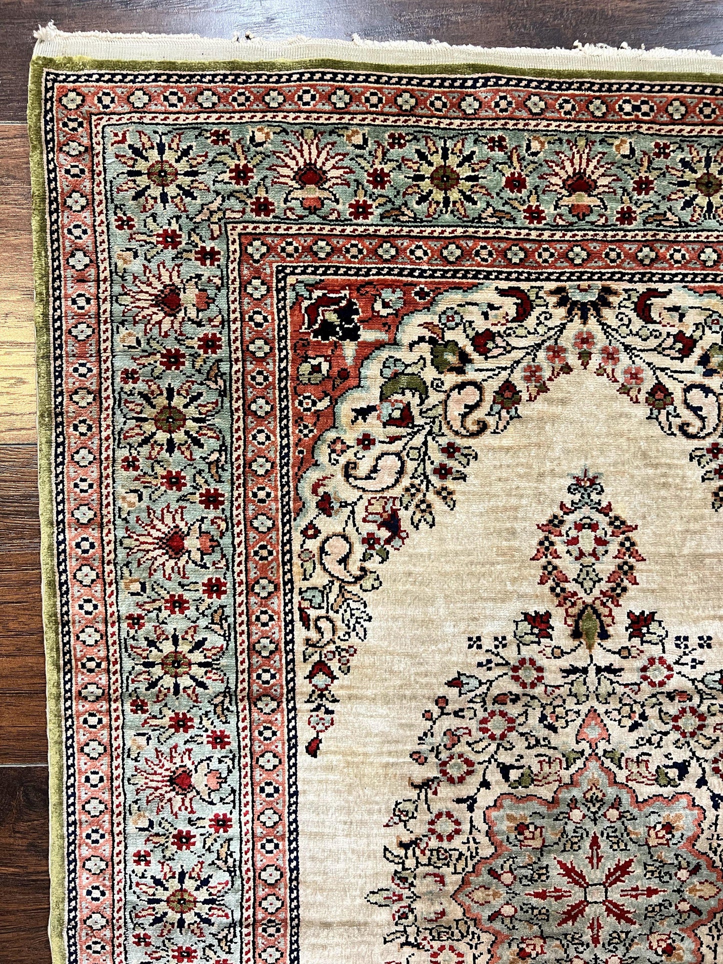 Silk Turkish Kayseri Rug 2x3 Hand Knotted Vintage Silk Pile On Silk Foundation 300 KPSI