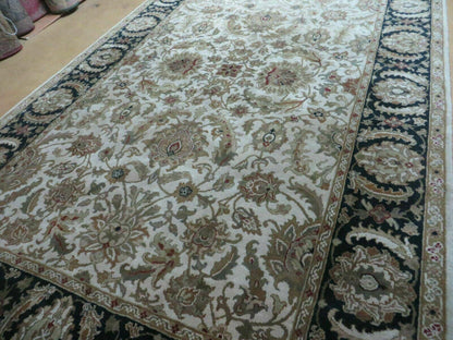 Vintage Handmade Rug Jaipur India Floral Oriental Design Tea Wash 6x9 Feet Hand Tufted