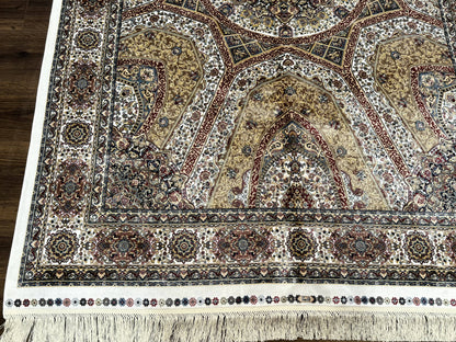 Turkish Silk Rug 5 By 7.6 Feet Dome Design Bamboo Silk Contemporary Area Rug