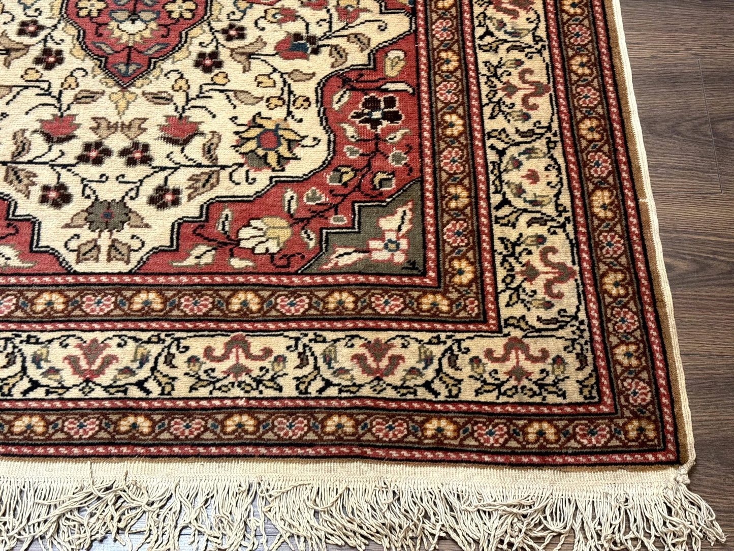 Turkish Sivas Rug 4x6, Floral Medallion, Beige Pink-Red Green, Handmade