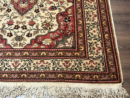 Turkish Sivas Rug 4x6, Floral Medallion, Beige Pink-Red Green, Handmade