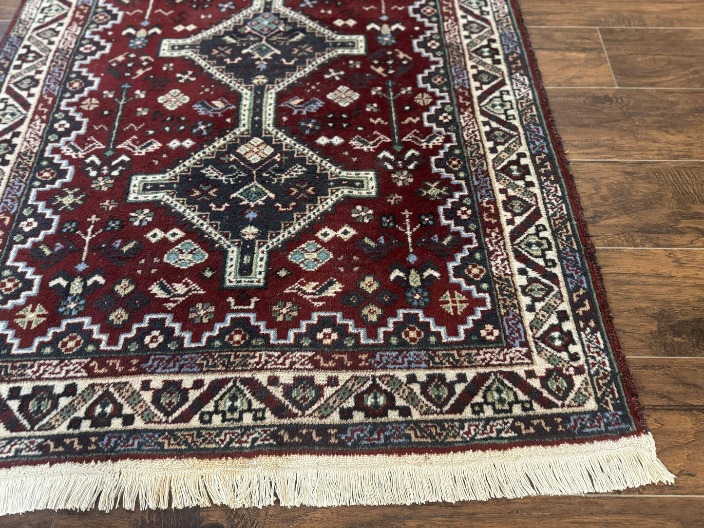 Persian Afshar Rug 4x5 Red Navy Geometric Tribal Wool Carpet