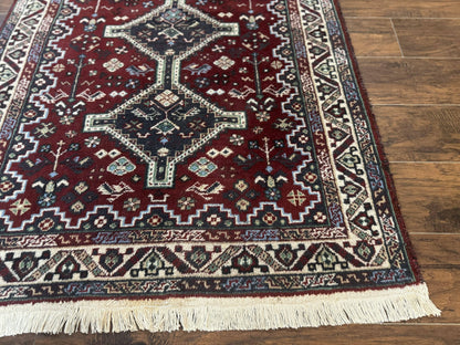 Persian Afshar Rug 4x5 Red Navy Geometric Tribal Wool Carpet