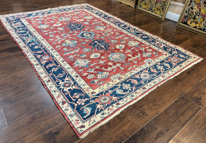 Turkish Flatweave Rug Heriz Design 6x9 Vintage Handknotted Wool Red Blue