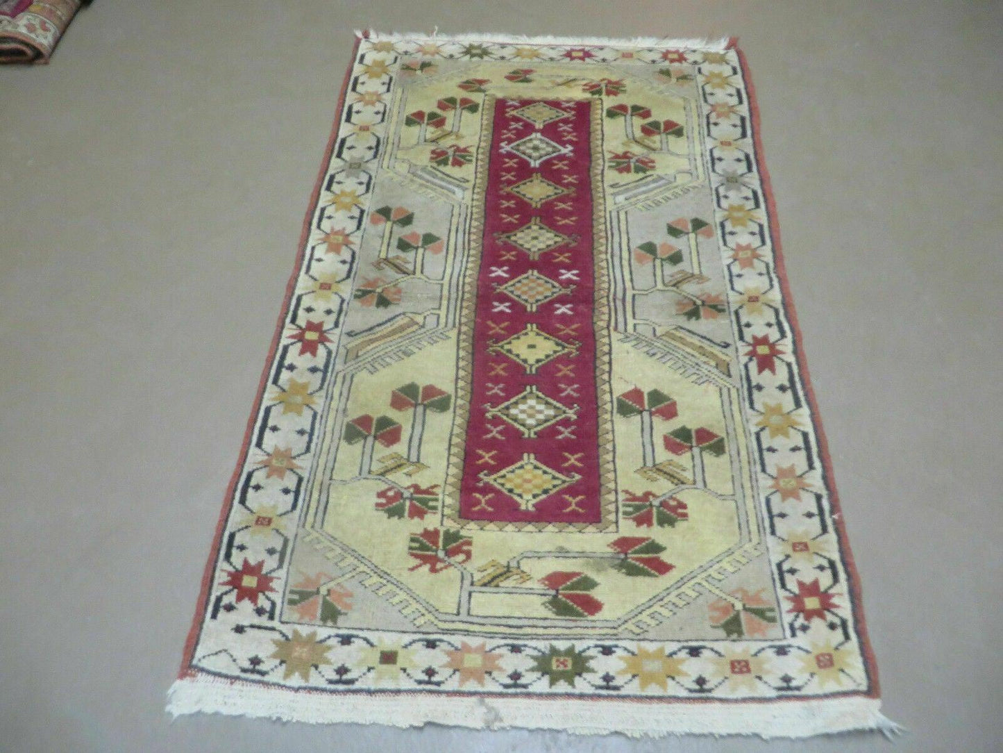 Vintage Turkish Oushak Milas Wool Rug 3x5 Handmade Accent Carpet 1970s