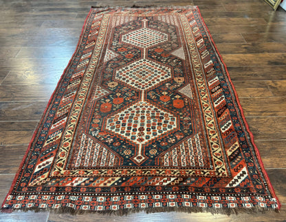 Persian Shiraz Rug 5x8 Antique Khamseh Tribal Wool Navy Blue