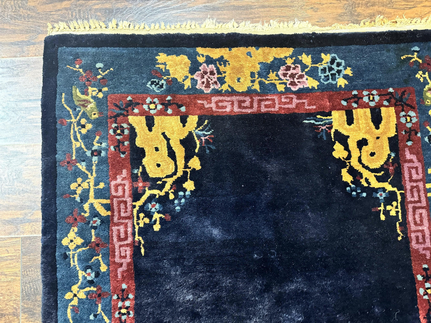 Antique Peking Rug 3x6 Handmade Wool Bird Motif Blue Chinese Legacy Carpet