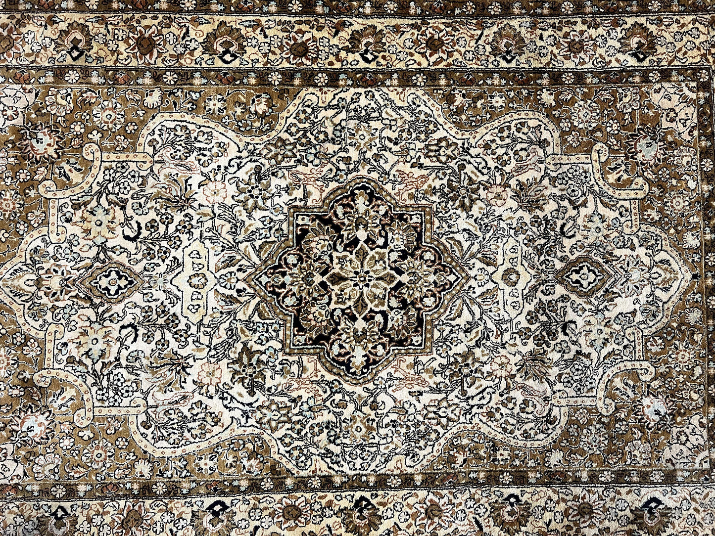 Persian Qum Silk Rug 3.5x5.5 Hand Knotted Silk On Silk Floral Medallion Very Fine 350 KPSI Vintage