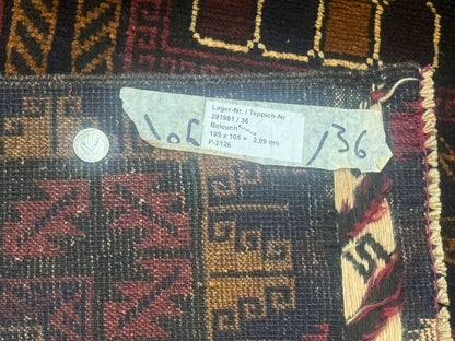 Afghan Balouch Rug Navy Blue 3x7 Handmade Hand Knotted Wool