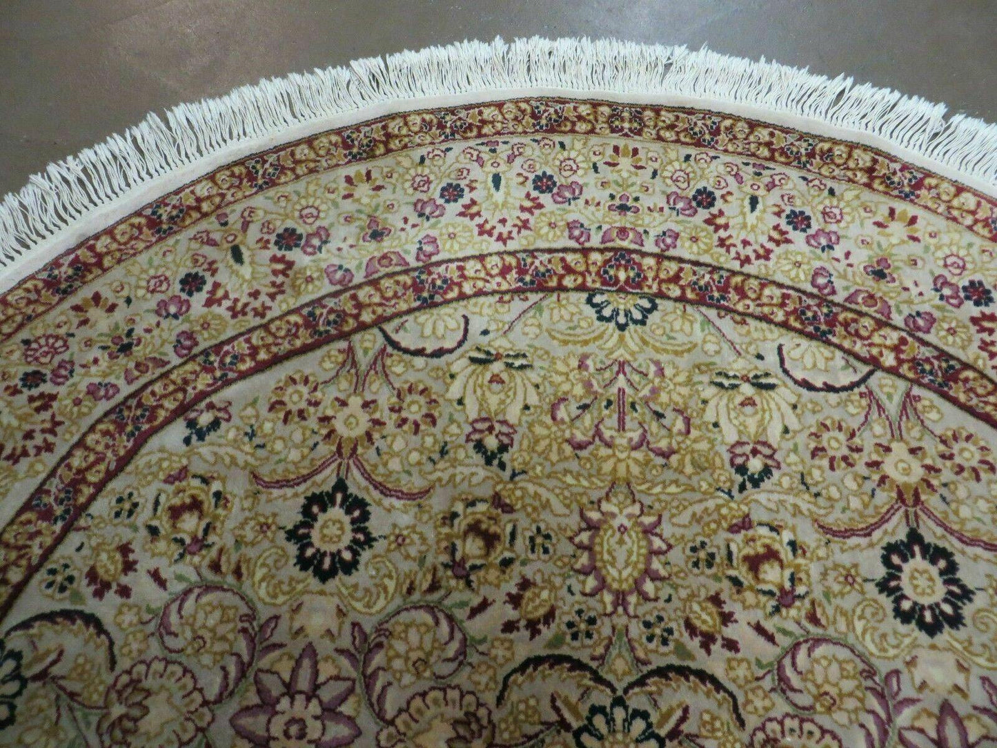 Handmade Indian Wool Rug 6ft Round Silk Accent Carpet With Rich Colors