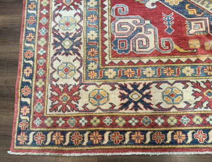 Turkish Kazak Rug 7.6 x 9.5 Hand Knotted Wool Caucasian Geometric Medallions