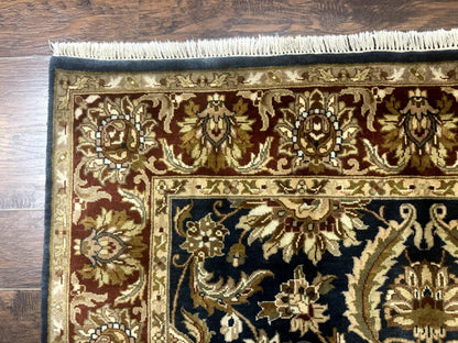 Indian Agra Rug 6x9, Floral, Traditional Rug, Dark Green Maroon Tan