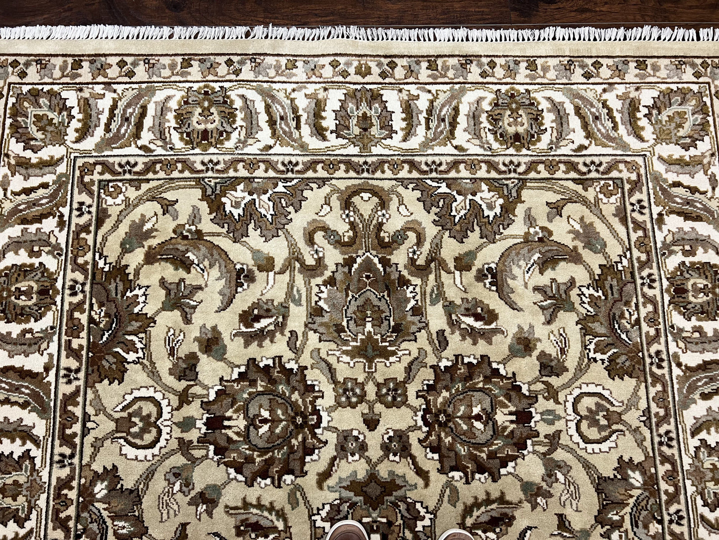 Indo Mahal Rug 6x9 Hand Knotted Wool Floral Ivory Green Traditional Carpet