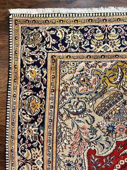 Persian Qum Rug 10x14 Hand Knotted Wool Silk Highlights Red Floral Semi Antique Vintage