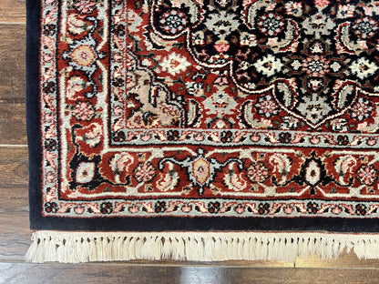 Indo Persian Rug 3x4 Herati Allover Handmade Wool Midnight Blue and Red