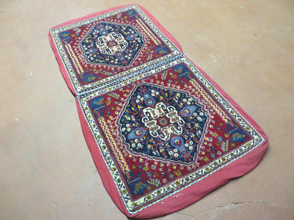Turkish Floral Wool Rug Pillow Cover Antique Handmade Two Piece Cushion