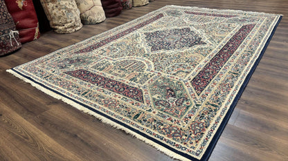 Persian Rug 8x11, Belgium Power Loomed Rug, Kirman Lavar Floral Design, Vintage Rug