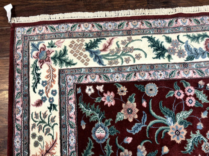 Indo Persian Rug 8x10, Red and Ivory, Floral Allover, Handmade Wool Area Rug