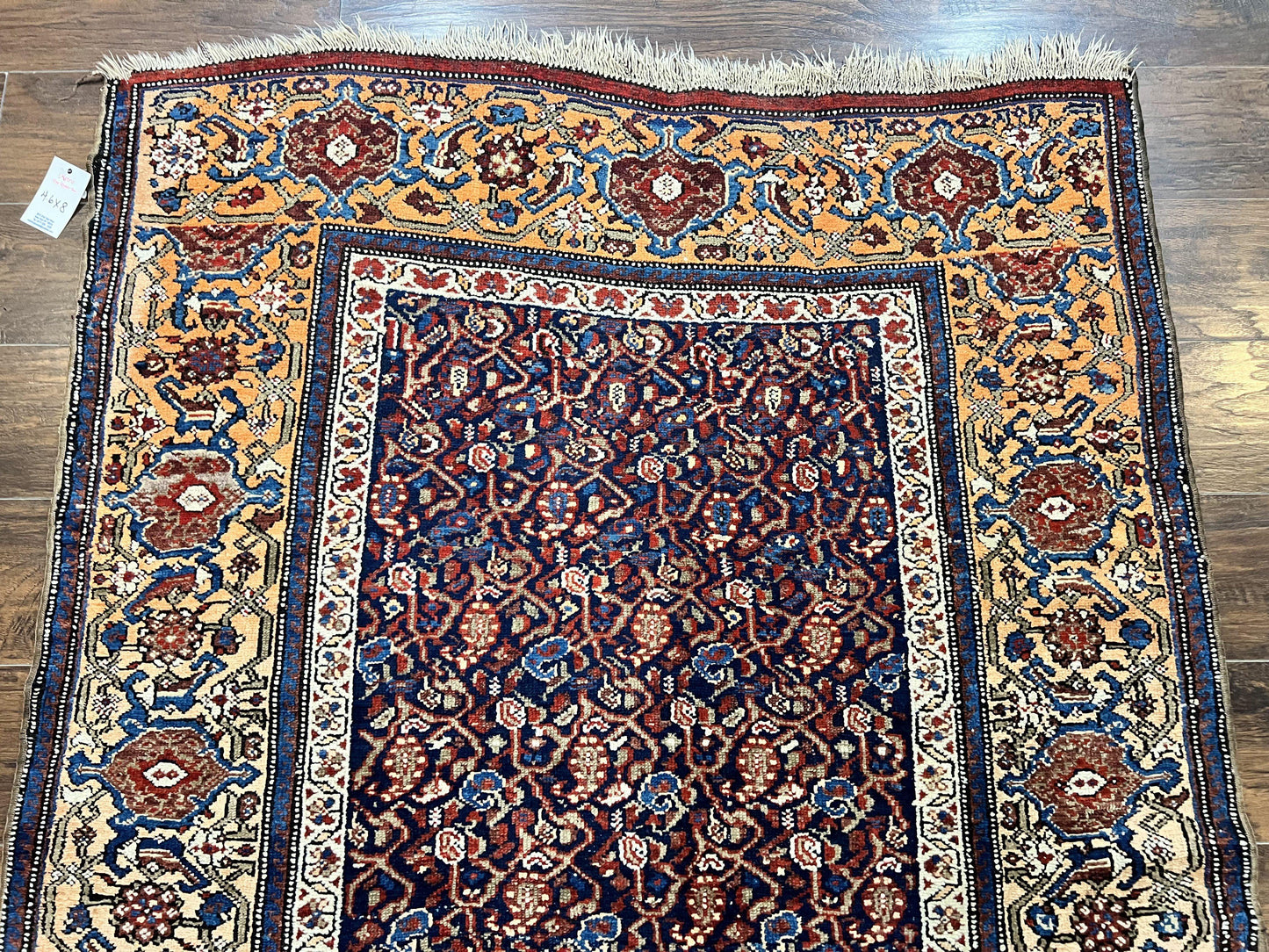 Persian Senneh Rug 4x8 Wool Hand Knotted Antique Kurdish Carpet Navy Blue Oriental Area Rug