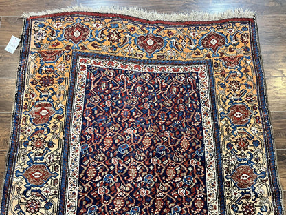 Persian Senneh Rug 4x8 Wool Hand Knotted Antique Kurdish Carpet Navy Blue Oriental Area Rug