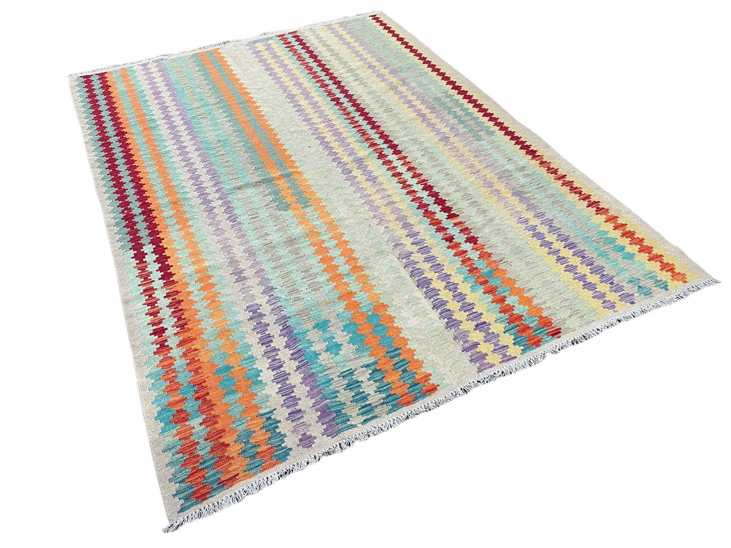 Colorful Kilim Rug 6x8 Turkish Flat Weave Wool Kilim Handmade Anatolian