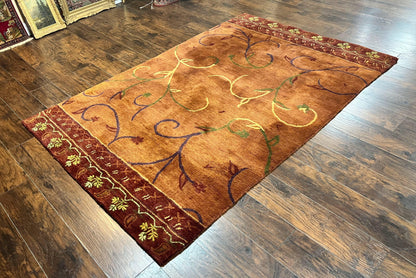 Vintage Hand Tufted Wool Silk Rug 5x8 Rust And Maroon Area Carpet