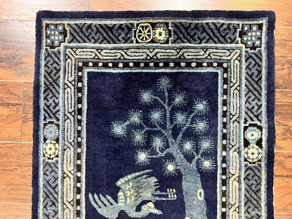 Antique Chinese Peking Rug 3x5 Handmade Wool Oriental Carpet With Deer And Birds