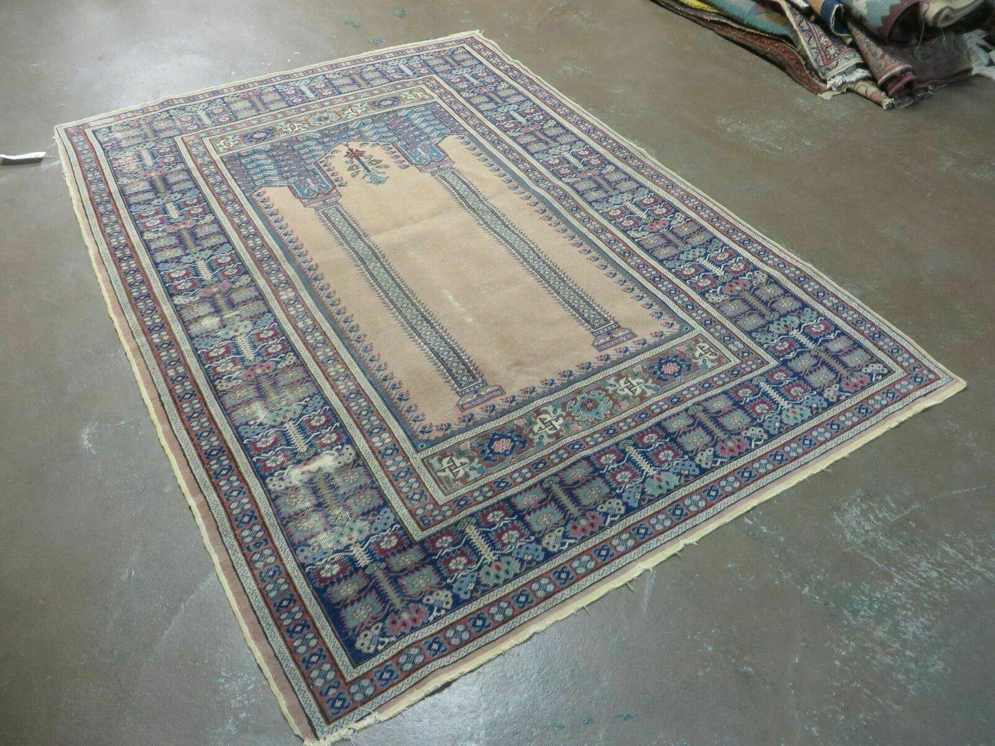 Antique Turkish Mehrab Rug Prayer Wool Handmade 47x67 Vintage Lantern Design