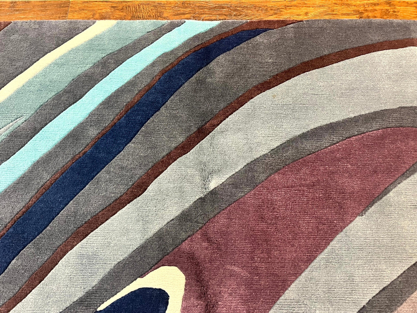 Modern Nepali Handmade Wool Rug 6x8 Abstract Blues Gray Mauve