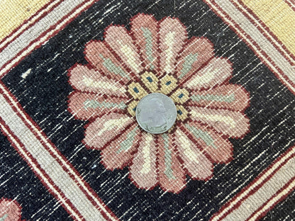 Pakistani Rug 6x9, European Aubusson Design, Wool Handmade Vintage Carpet, Dark Red, 6 x 9 Medium Sized Rug