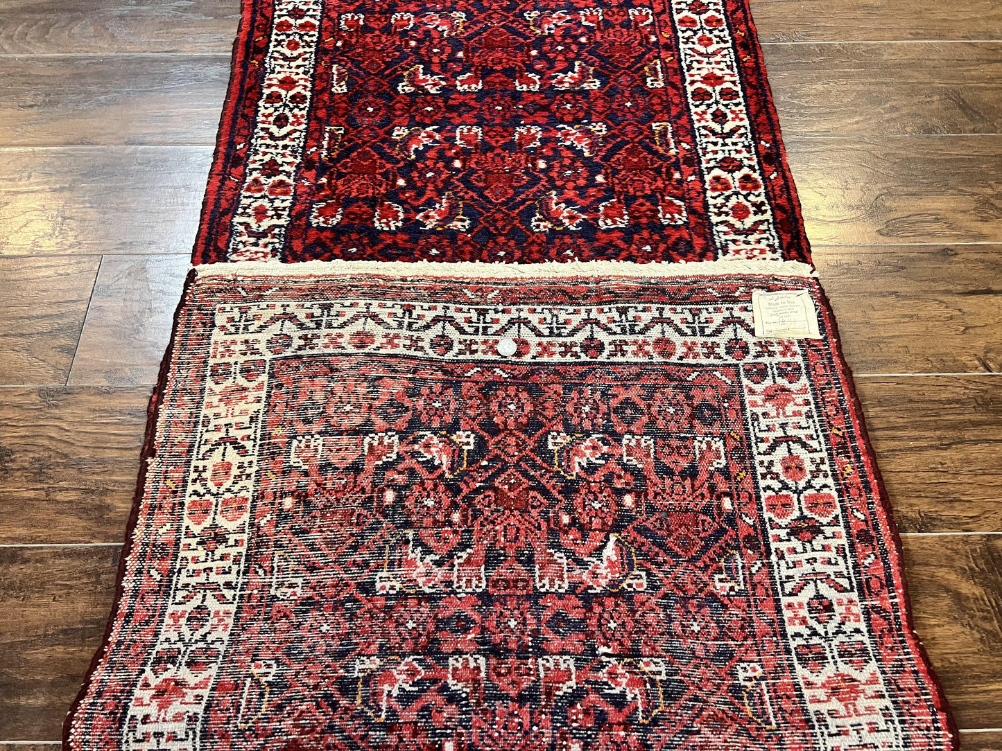 Persian Tribal Runner 3 x 9, Hamadan Dargazin Rug, Dark Blue and Red Wool Hand Knotted Hallway Rug, Vintage Antique Oriental Runner, 9ft Long Runner, Herati