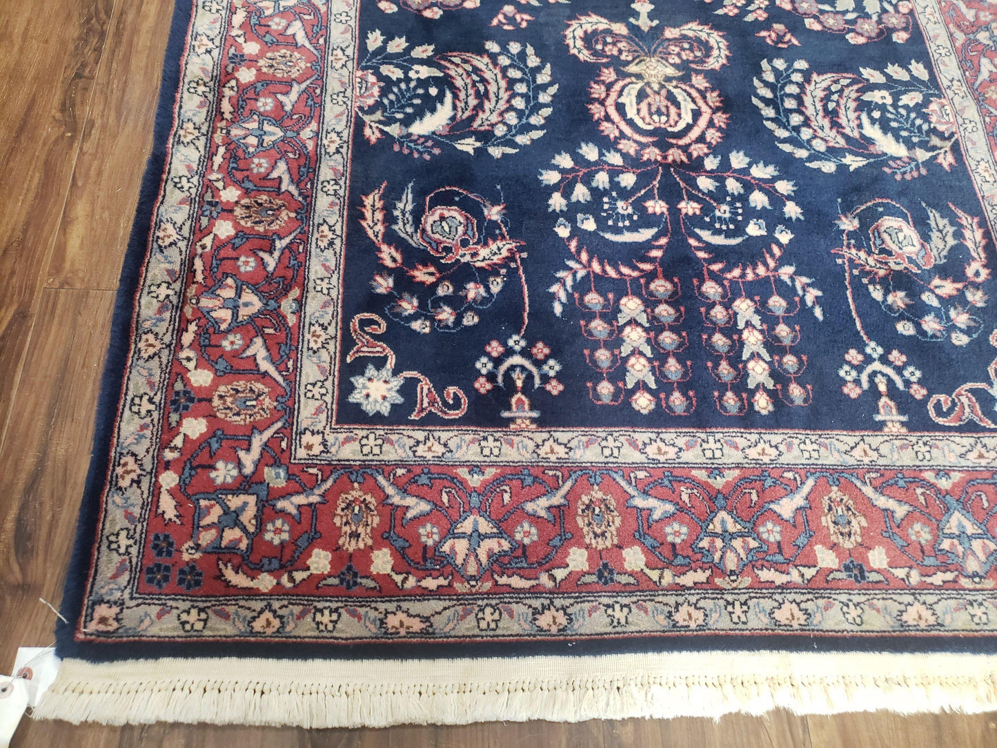 Indo Persian Rug 4x6 Hand Knotted Wool Oriental Carpet Dark Blue Floral Entryway
