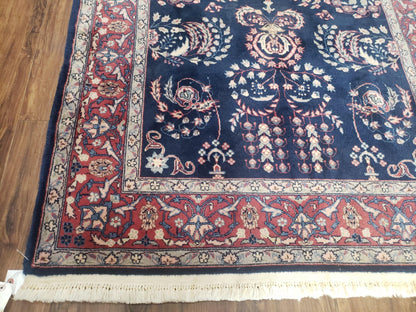 Indo Persian Rug 4x6 Hand Knotted Wool Oriental Carpet Dark Blue Floral Entryway