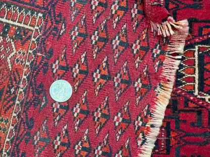 Antique Turkoman Salor Rug, Turkoman Textile, Fine 400 KPSI, Red, Persian Tribal Rug