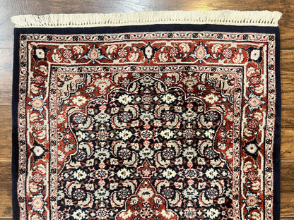 Indo Persian Rug 3x4 Herati Allover Handmade Wool Midnight Blue and Red