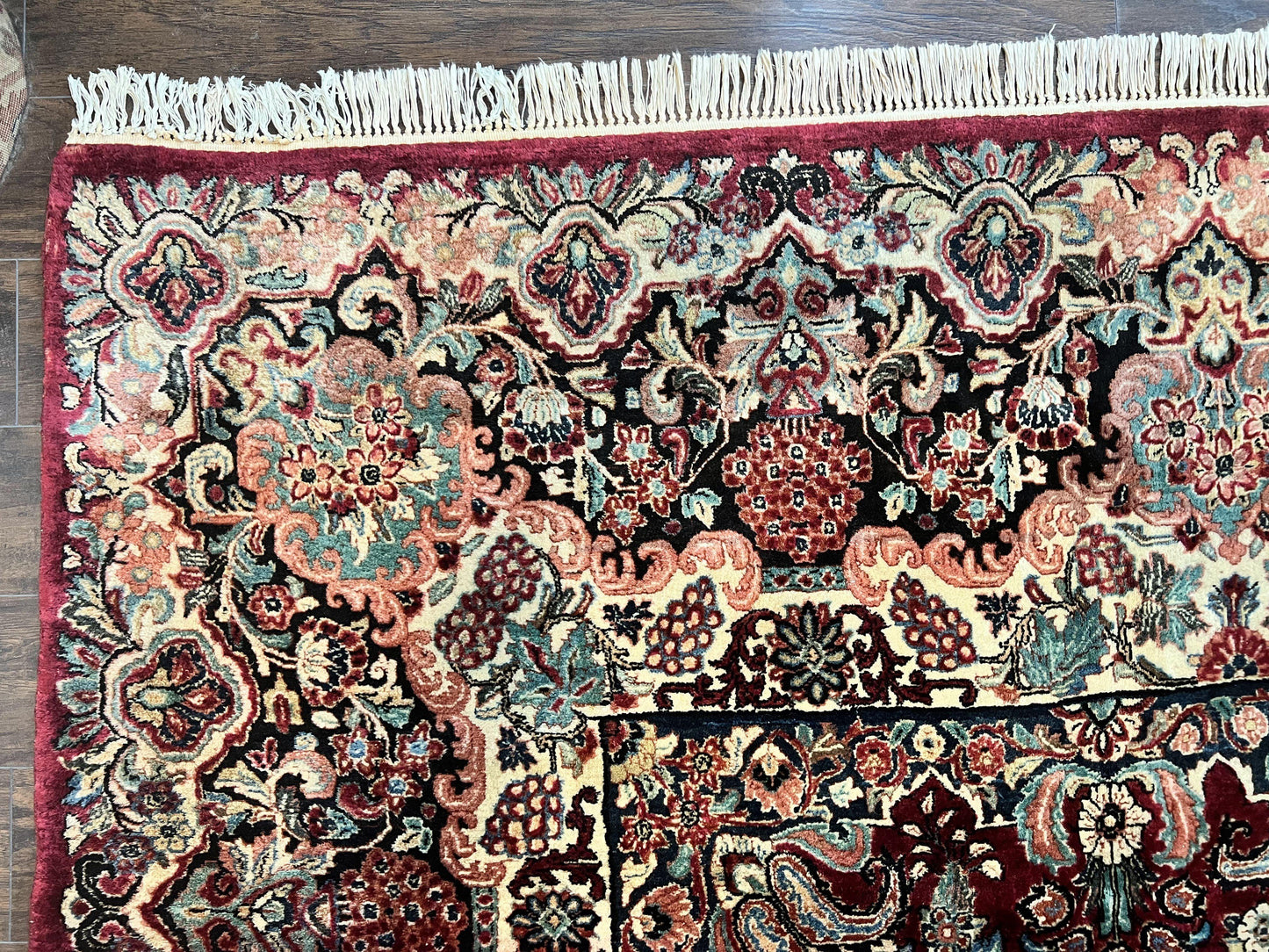 Persian Sarouk Rug 12x17, Wool Hand Knotted Antique Carpet, Dark Red, Traditional Floral Oriental Rug, 12 x 17 Extra Large Handmade Rug