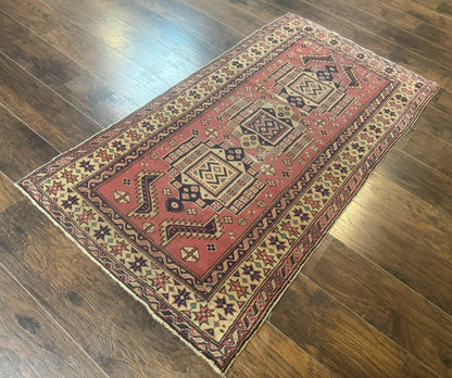 Antique Turkish Sparta Rug 3x6 Handmade Wool Kilim With Caucasian Kazak Pattern