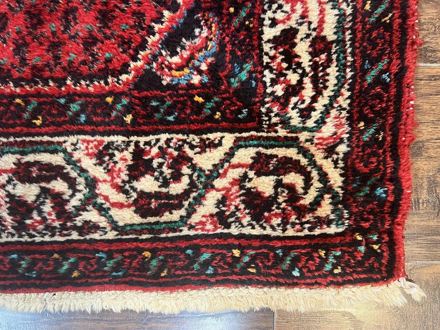 Persian Tribal Rug 2.6 x 5, Boteh Paisley Pattern, Red and Beige, Wool Hamadan Rug