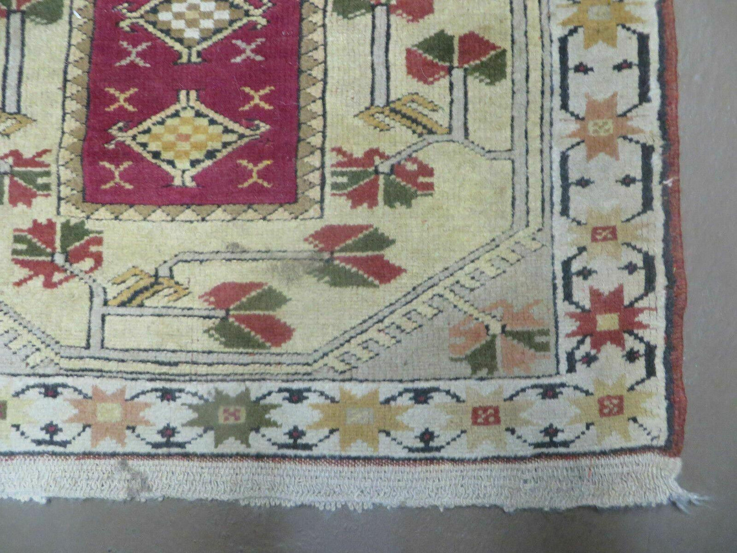 Vintage Turkish Oushak Milas Wool Rug 3x5 Handmade Accent Carpet 1970s