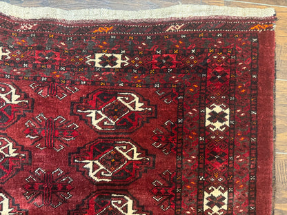 Antique Afghan Turkoman Mafrash Rug 3x5 Red Hand Knotted Wool Tribal Collectible