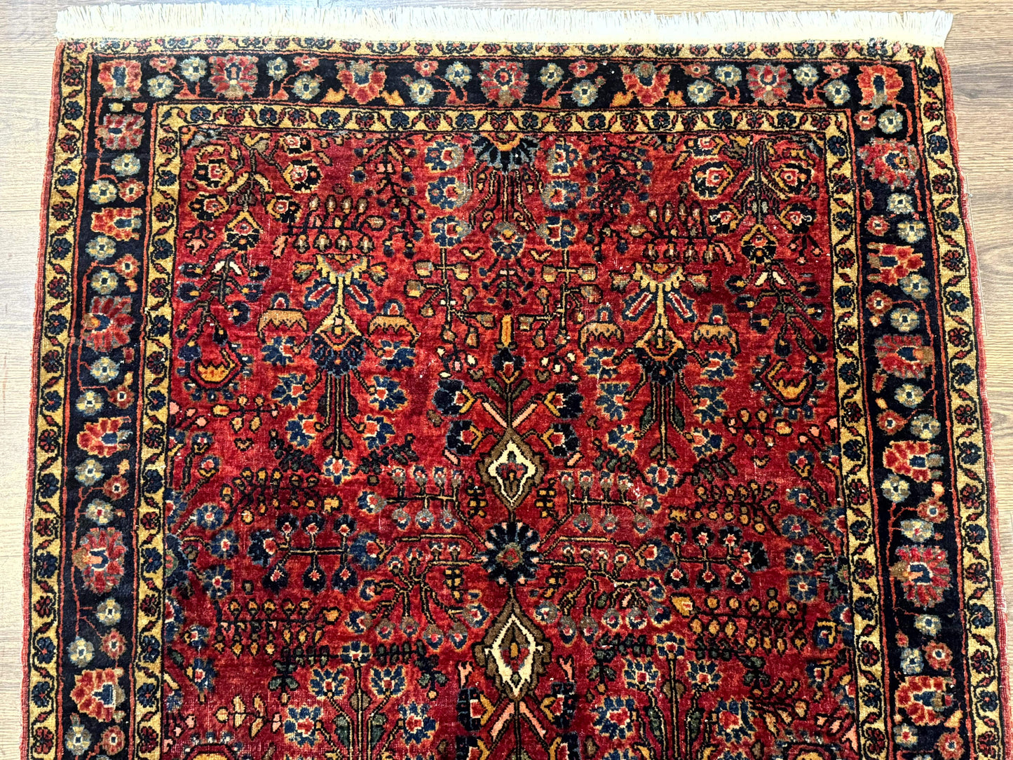 Antique Persian Sarouk Rug 3x4, Red, Floral, 1920s Wool Rug